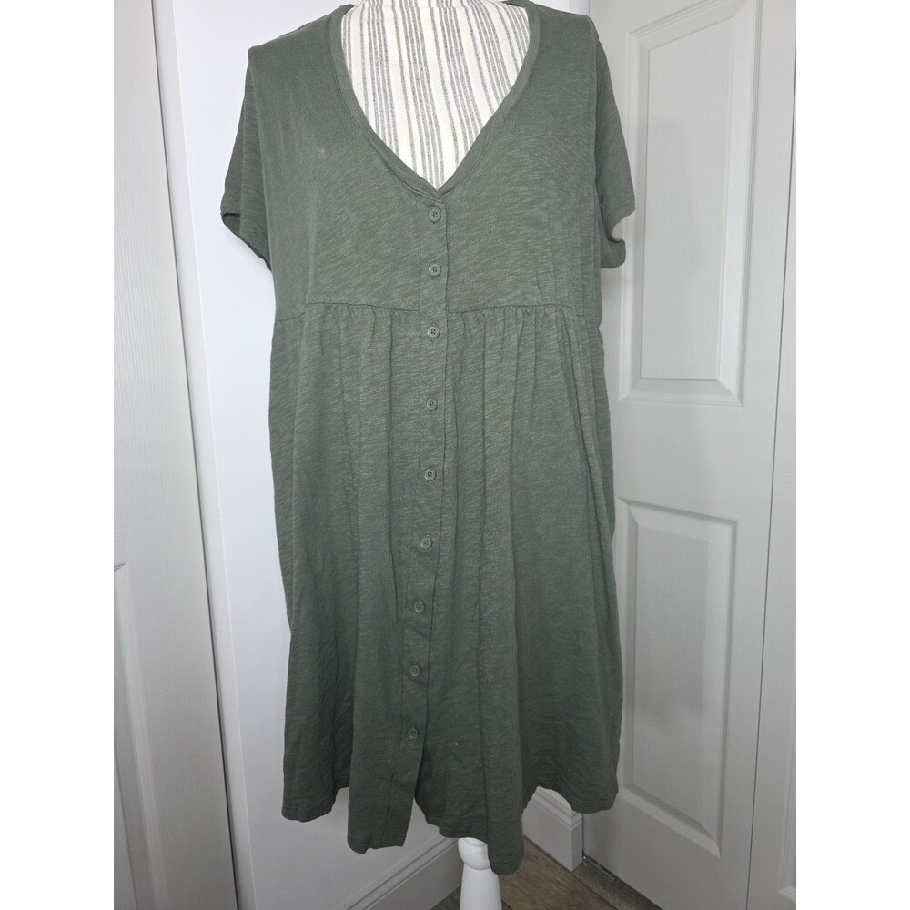 Torrid Sleep Sz 1 Green Short Sleeve Button Down Sleep Dress Pockets 100% Cotton - Picture 1 of 9